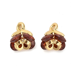 FireBrick Brass Micro Pave Cubic Zirconia Charms, Flower, FireBrick, 8x7x7mm, Hole: 1.2mm