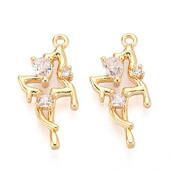 Настоящее золото 18K Подвески из латуни с прозрачным фианитом, бабочка, без никеля , реальный 18 k позолоченный, 21x10.5x3 мм, отверстие : 1~1.2 мм