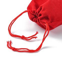 Red Velvet Cloth Drawstring Bags, Jewelry Bags, Christmas Party Wedding Candy Gift Bags, Red, 9x7cm