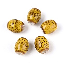 Золотистый Ручной фарфоровые керамические шарики, баррель, фантазии античного стекла фарфора, золотые, 9~10x7~8 мм, отверстие : 2~2.5 мм