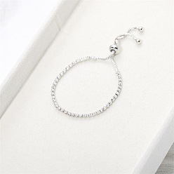 Прозрачный Регулируемые браслеты-слайдеры из сплава, кубические циркониевые украшения для женщин, квадратный, платина, прозрачные, 9-1/8 дюйм (23 см)