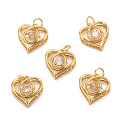 Real 18K Gold Plated Brass Micro Pave Clear Cubic Zirconia Pendants, Long-Lasting Plated, Heart, Real 18K Gold Plated, 16x14x5mm, Hole: 3.5mm, Ring: 5x1mm