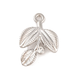 Платина Подвески из сплава со стразами, лист, платина, 13.5x20x3.5 мм, отверстие : 1.4 мм