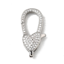 Платина Застежки-клешни из прозрачной латуни с кубическим цирконием, без кадмия, без никеля и без свинца, сердце, платина, 28.5x13.5x6 мм, отверстие : 4.5x2 мм
