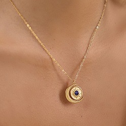 Real 18K Gold Plated Natural Lapis Lazuli 304 Stainless Steel Rotating Sun wtih Moon Pendant Necklaces for Women, Real 18K Gold Plated, 17.17 inch(43.6cm)