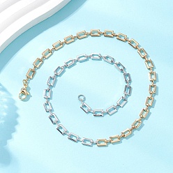 Платиновый & Золотой Двухцветные латунные прямоугольные звенья цепи ожерелья, с 304 нержавеющей стали застежки, платиной и золотом, 16.14 дюйм (41 см)