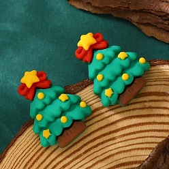 Рождественская елка Рождественские серьги-гвоздики из смолы, с пластиковой фурнитурой, рождественская елка, 30x20 мм