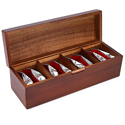 Кокосово-Коричневый 4 деревянные ящики для хранения чайных пакетиков, с магнитным, прямоугольные, кокосового коричневый, 31x10.5x9.8 см