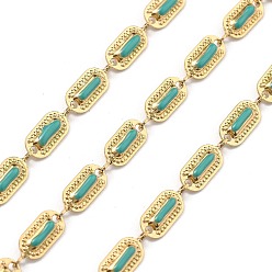 Средний Бирюзовый 304 цепи из нержавеющей стали ссылка, ионное покрытие (ip), Эмаль стиле, реальный 18 k позолоченный, несварные, овальные, с катушкой, средне бирюзовый, 9x4.5x1.5 мм, около 32.81 футов (10 м) / рулон