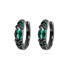 Черный Цвет Металла Серьги-кольца в форме конского глаза с кубическим цирконием из латуни, металлический черный , 12x13.3 мм