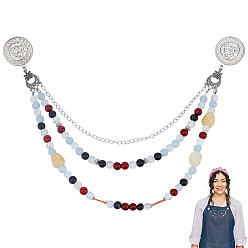 Silver Flat Round Iron Brooches, with Brass Chains and Acrylic & Glass, Silver, 340mm