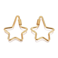 Золотой 304 Брелоки карабин винтовые с замком из нержавеющей стали, для изготовления ожерелий, быстрые ссылки, звезда, золотые, 35.5~36.5x30.5x4 мм, Винт: 7x4 мм