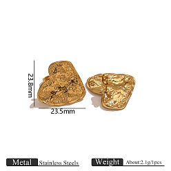 Сердце 304 Выводы серьги из нержавеющей стали шпилька, золотые, с петлей, сердце, 23.8 мм