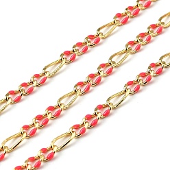 Светло-Вишневый Латунь Figaro цепи, с эмалью, без свинца и без кадмия, долговечный, стойки покрытие, пайки, с катушкой, реальный 18 k позолоченный, светло-вишневый, 3 мм