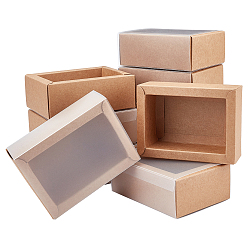 BurlyWood Foldable Creative Kraft Paper Box, Wedding Favor Boxes, Favour Box, Paper Gift Box, with PVC Frosted Cover, Rectangle, BurlyWood, 9x6x4cm