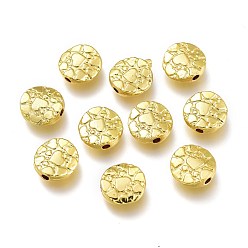 Golden Alloy Beads, Long-Lasting Plated, for Jewelry Making, Flat Round with Heart Pattern, Golden, 10x3mm, Hole: 1.6mm