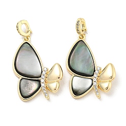 Настоящее золото 18K Латунные микропаве прозрачные подвески с фианитом, без кадмия, без никеля и без свинца, с черной оболочкой губ, бабочки прелести, реальный 18 k позолоченный, 27.5x19x4 мм, отверстие : 4x3 мм