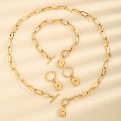 Золотой Прямоугольник 304 браслеты, серьги и ожерелья из нержавеющей стали с паве из кубического циркония, золотые, 420 мм