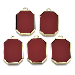 Red Acrylic Pendants, with Alloy Settings, Cadmium Free & Nickel Free & Lead Free, Rectangle Octagon, Red, 25x17x2mm, Hole: 1.8mm