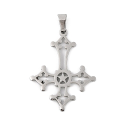 Нержавеющая Сталь Цвет 304 подвески из нержавеющей стали, христианский перевернутый крест со звездой в качестве подвески, Крест Святого Петра, цвет нержавеющей стали, 37.5x29.5x1.5 мм, отверстие : 7.5x3.5 мм