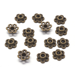 Bronze Antique 6 fleurs -petal bouchons alliage de perles, de style tibétain, sans cadmium et sans nickel et sans plomb, bronze antique, 7x2mm, Trou: 1.5mm