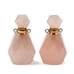 Розовый Кварц Кулоны для духов из натурального розового кварца, подвески-бутылки с ограненными драгоценными камнями и 304 фурнитурой из нержавеющей стали, золотые, 35~35.5x20~20.5x13.5~14 мм, отверстие : 1.8 мм
