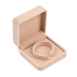 Tan Square Velvet Bangle Display Boxes, Jewelry Storage Gift Cases for Bangle, Tan, 9x9x4cm