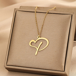 Letter P 304 ожерелья с подвеской в форме сердца из нержавеющей стали для женщин и мужчин, золотые, Письмо P, 15.75~17.72 дюйм (40~45 см)