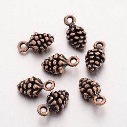 Red Copper Tibetan Style Alloy Pendants, Cadmium Free & Nickel Free & Lead Free, Red Copper Color, Pine Cone, 13x7x5.5mm, Hole: 2mm