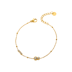 Настоящее золото 18K 304 браслеты из нержавеющей стали с прозрачными циркониевыми звеньями, браслеты-цепочки для женщин, плоско-круглые, ионное покрытие (ip), долговечный, реальный 18 k позолоченный, 7.09 дюйм (18 см)