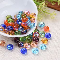 Gemischte Farbe Galvanische tschechische Glasperlen, ab vernickelt, facettiert, Rondell, Gemischte Farbe, 9x5.5 mm, Bohrung: 1.2 mm, ungefähr 117 PC ~ 123 PC / Tasche