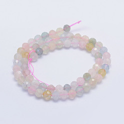 Morganite Natural Morganite Beads Strands, Faceted Round, Grade A+, 6mm, Hole: 1mm, about 67pcs/strand, 15.5 inch(39.5cm)