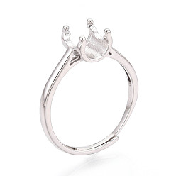 Платина Позолоченное родием 925 помолвочное кольцо-солитер из стерлингового серебра, регулируемые настройки зубчатого кольца, платина, лоток : 4x4 мм, 6.5 мм, размер США 7 1/4 (17.5 мм)