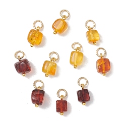 Янтарный Натуральные квадратные подвески из янтаря, с 304 фурнитурой из нержавеющей стали, золотые, 10.5~11x5~8.5x5~6.5 мм, Перейти кольцо: 5x0.7 мм, внутренний диаметр: 3.5 мм