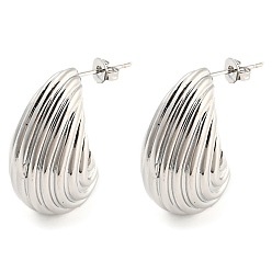 Platinum Rack Plating Brass Shell Shape Stud Earrings, Long-Lasting Plated, Lead Free & Cadmium Free, Platinum, 28x15mm