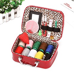 Red Plastics Sewing & Knitting Tools Kits, Pins & Scissors & Sewing Threads & Crochet Hooks & Theader & Thimble & Ruler, Red, 200x150x80mm