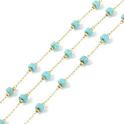 Средний Бирюзовый Ионное покрытие (ip) 304 цепи из нержавеющей стали, со стеклом, с натуральной императорской яшмой, с катушкой, несварные, средне бирюзовый, 4x2 мм