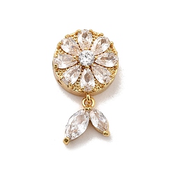 Настоящее золото 18K Многожильные звенья из латуни с прозрачным фианитом, цветок, реальный 18 k позолоченный, 23.5x13x7 мм, отверстие : 1.6 мм
