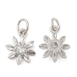 Platinum Rack Plating Brass Micro Pave Clear Cubic Zirconia Charms, with Jump Ring, Long-Lasting Plated, Lead Free & Cadmium Free, Snowflake Charm, Platinum, 15x12x4mm, Hole: 4mm