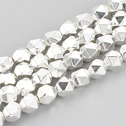 Silver Plated Electroplate Non-magnetic Synthetic Hematite Beads Strands, Star Cut Round Beads, Faceted, Silver Plated, 5x5.5mm, Hole: 1mm, about 67pcs/strand, 15.55 inch