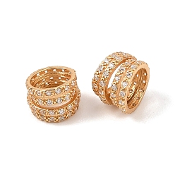 Real 18K Gold Plated 925 Sterling Silver Micro Pave Clear Cubic Zirconia European Beads, Multi Ring Large Hole Beads, Rack Plating, Long-Lasting Plated, Real 18K Gold Plated, 9x6.5~7mm, Hole: 6mm