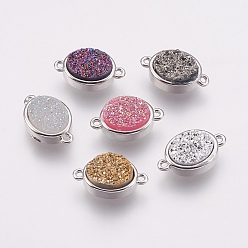(52) Непрозрачная лаванда Коннекторы из смолы druzy, с латунной фурнитурой , овальные, разноцветные, 9x14x5 мм, отверстие : 1 мм