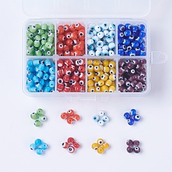Mixed Color 8 Colors Handmade Evil Eye Lampwork Beads, Round, Mixed Color, 6mm, Hole: 1mm, about 60~70pcs/color, 8colors, about 480~560pcs/box