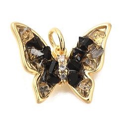 Настоящее золото 18K Латунные микро проложить кубического циркония подвески, без кадмия, без никеля и без свинца, с кварцевым, бабочки прелести, с целью перехода в кольце, реальный 18 k позолоченный, 15x18.5x3.5 мм, отверстие : 3.5 мм