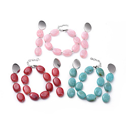 (52) Непрозрачная лаванда Комплекты ювелирных изделий, браслеты и серьги, с акриловыми бусинами из искусственного камня, 304 выводы из нержавеющей стали и штифт с железной головкой, овальные, разноцветные, браслет: 7-5/8 дюйм (19.5 см), серьги: 86 mm, штифты : 0.8 мм