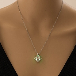 Light Green Alloy Flower Pendant Necklaces, Cable Chain Necklaces, with Luminous Stone, Light Green, 17.72 inch(45cm)
