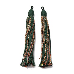 Темно-Зеленый Хлопковые подвески с кисточками, полиэстером, темно-зеленый, 128~130x11~12 мм, отверстие : 2x3.5 мм
