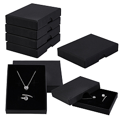Black Paper Jewelry Set Gift Packing Boxes with Lid, for Earrings Necklaces, Rectangle, Black, 9x7x1.75cm