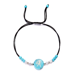 Весы Регулируемые браслеты из синтетической бирюзы и воскового шнура, браслеты двенадцать созвездий, Весы, 6-1/4~10-1/4 дюйм (16~26 см)