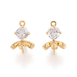 Настоящее золото 18K Латунный микро-паве кубический цирконий, за половину пробурено бисера, цветок, реальный 18 k позолоченный, 16x11x12 мм, отверстие : 1.4 мм